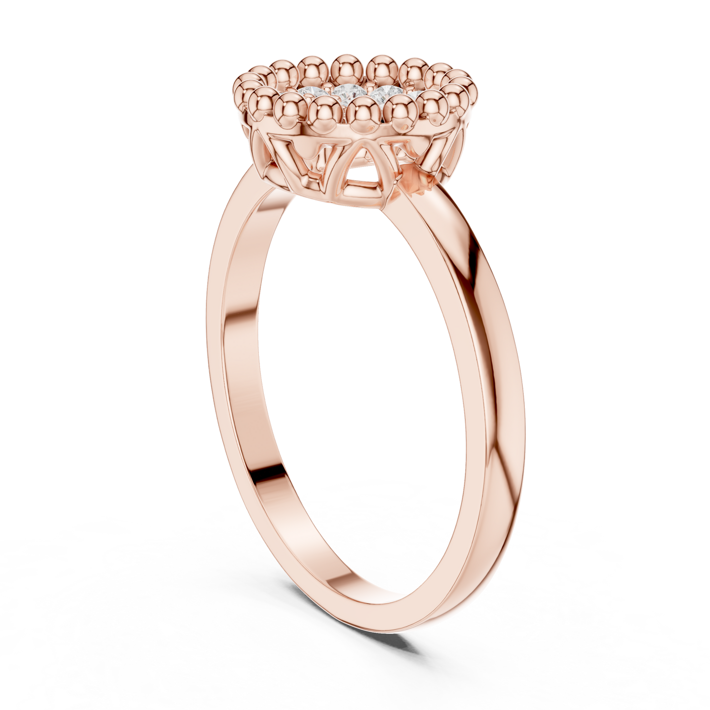 0.17ctw Round Diamond Pavé Disc Beaded Ring | Yellow Gold