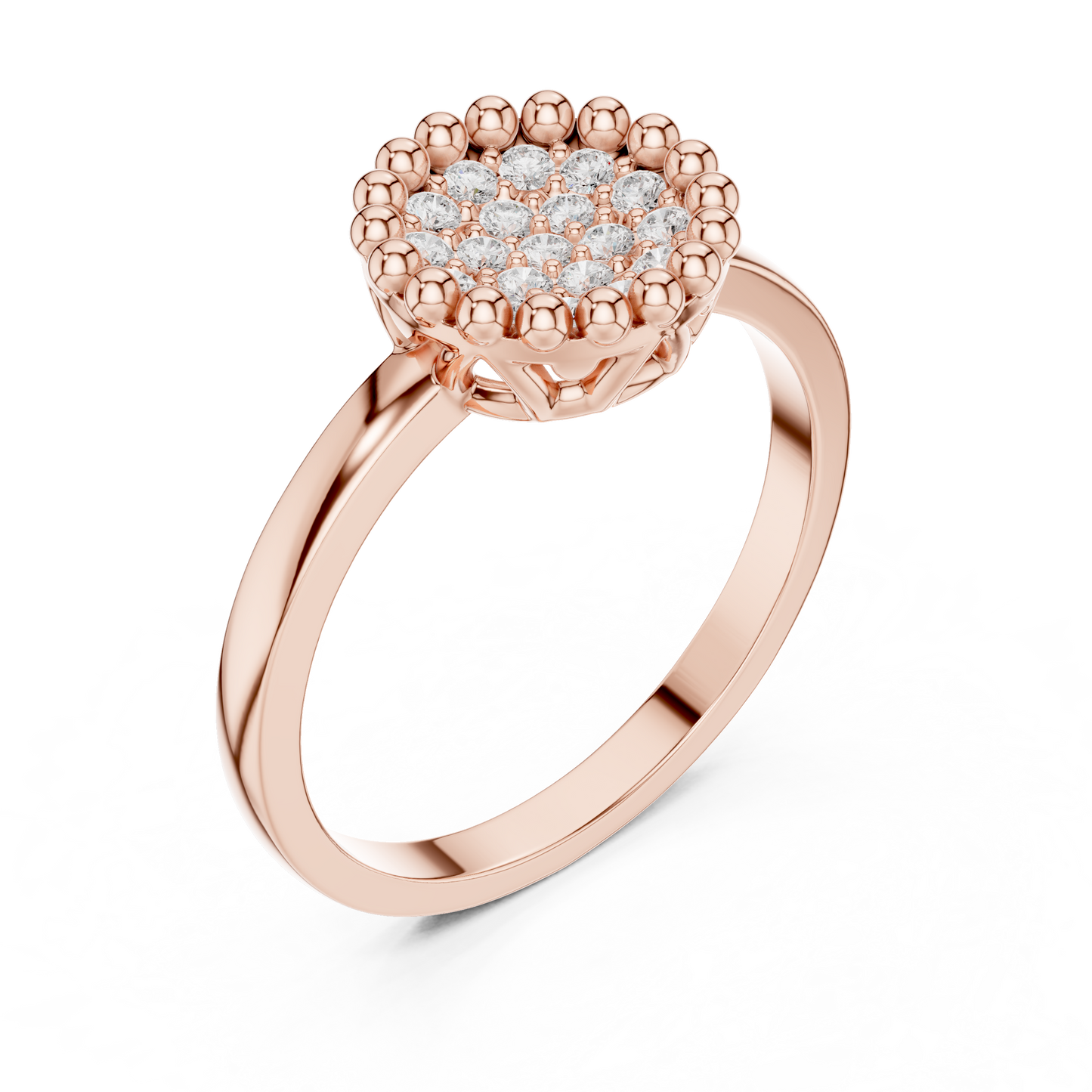 0.17ctw Round Diamond Pavé Disc Beaded Ring | Yellow Gold