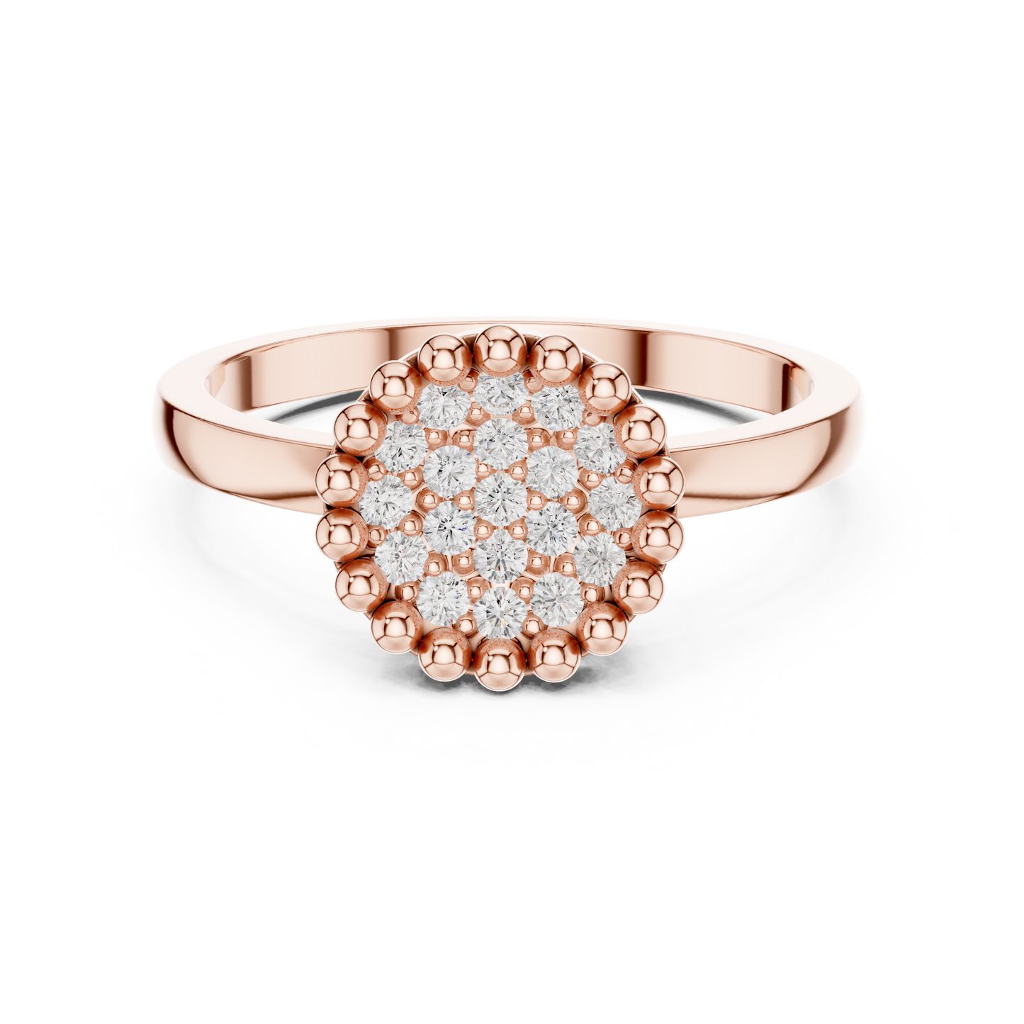 0.17ctw Round Diamond Pavé Disc Beaded Ring | Yellow Gold