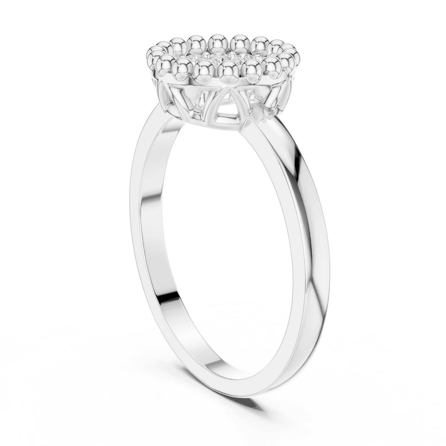 0.17ctw Round Diamond Pavé Disc Beaded Ring | Yellow Gold