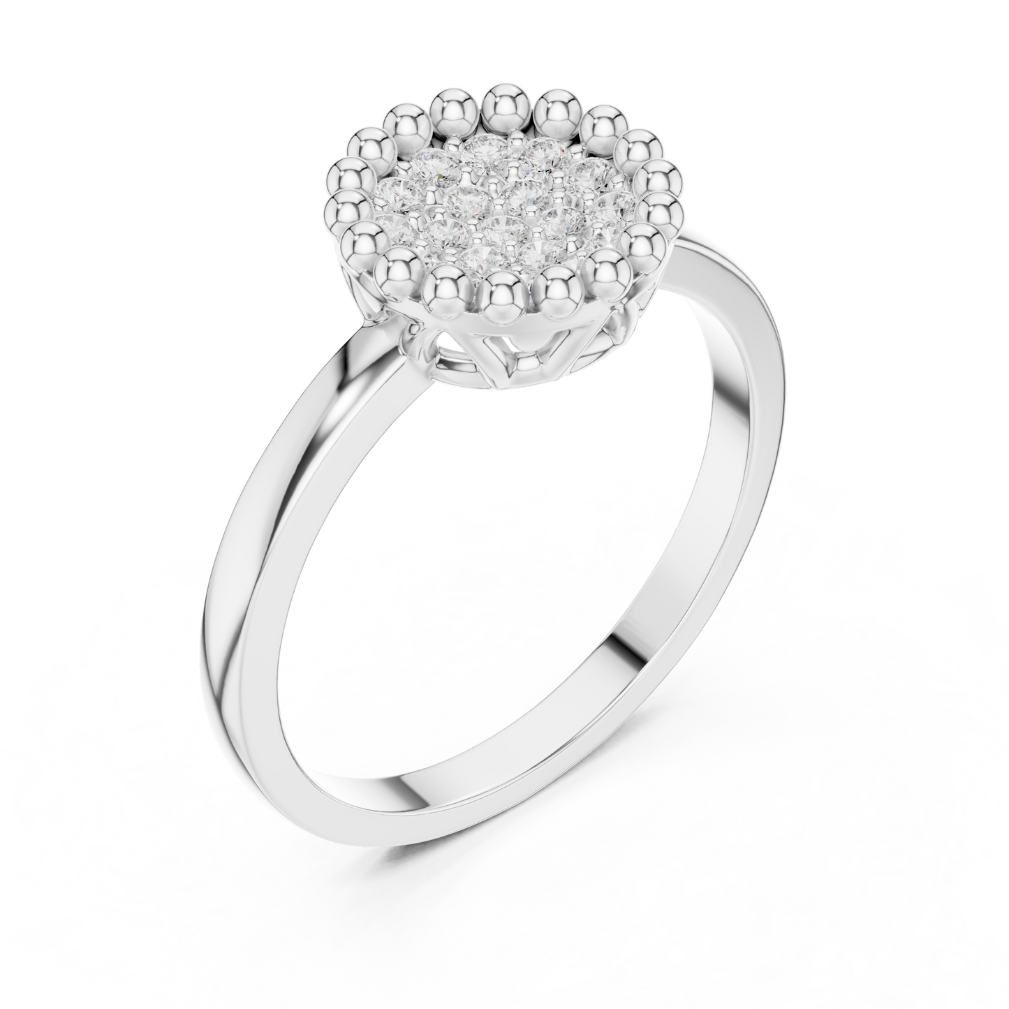 0.17ctw Round Diamond Pavé Disc Beaded Ring | Yellow Gold