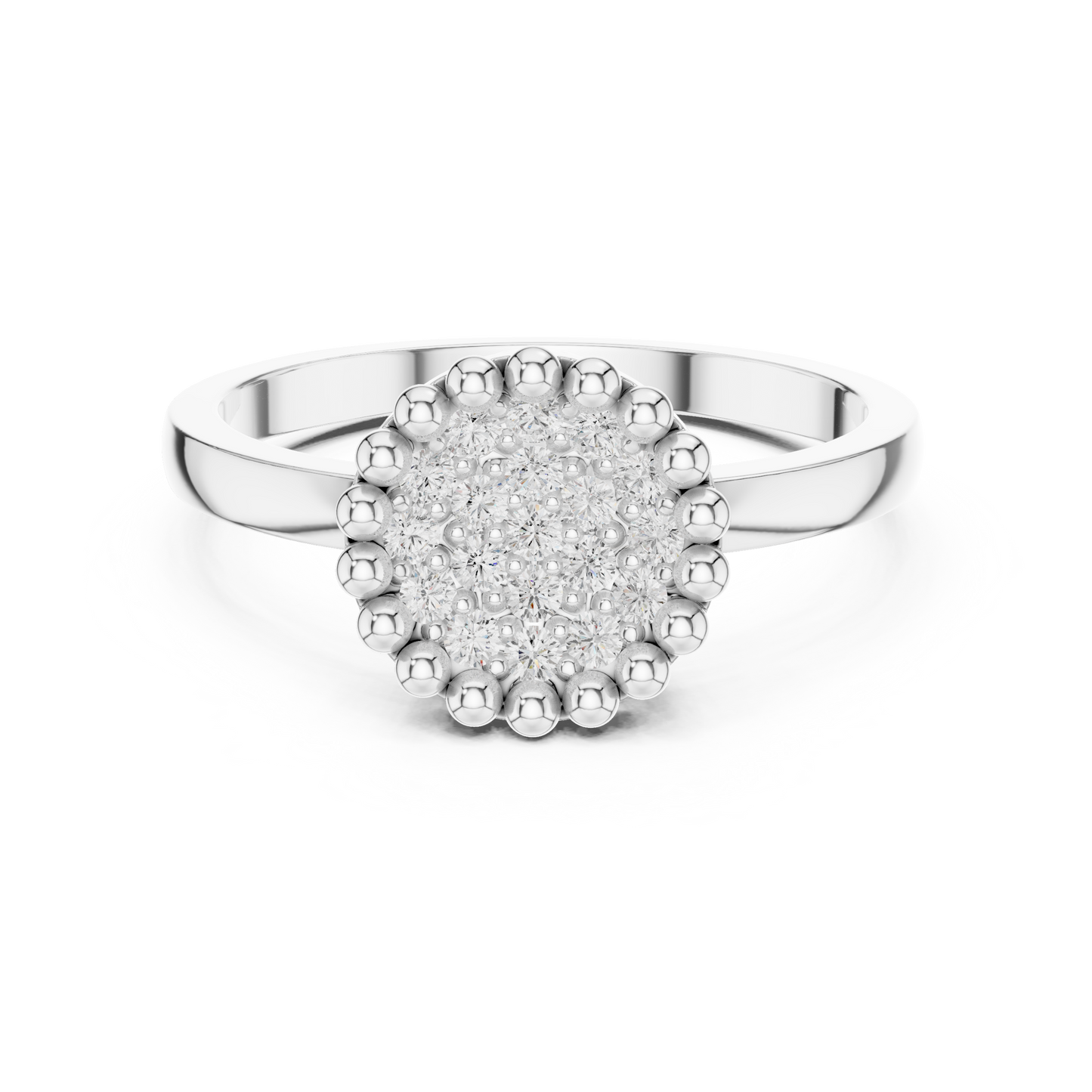 0.17ctw Round Diamond Pavé Disc Beaded Ring | Yellow Gold