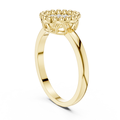0.17ctw Round Diamond Pavé Disc Beaded Ring | Yellow Gold
