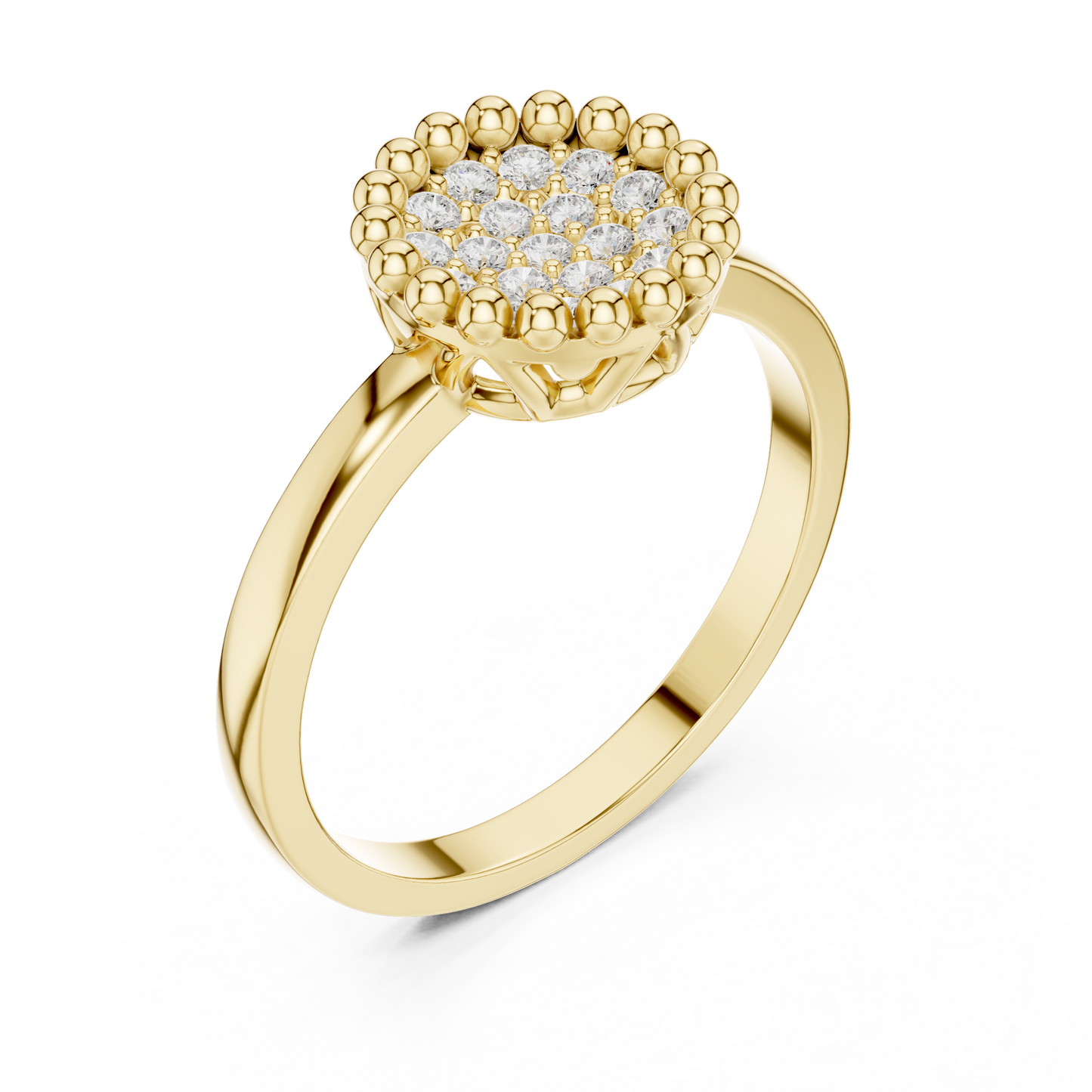 0.17ctw Round Diamond Pavé Disc Beaded Ring | Yellow Gold