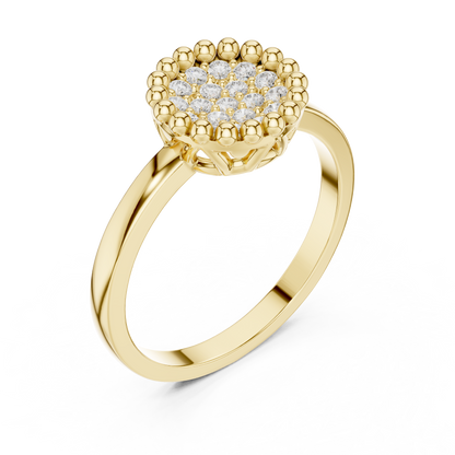 0.17ctw Round Diamond Pavé Disc Beaded Ring | Yellow Gold