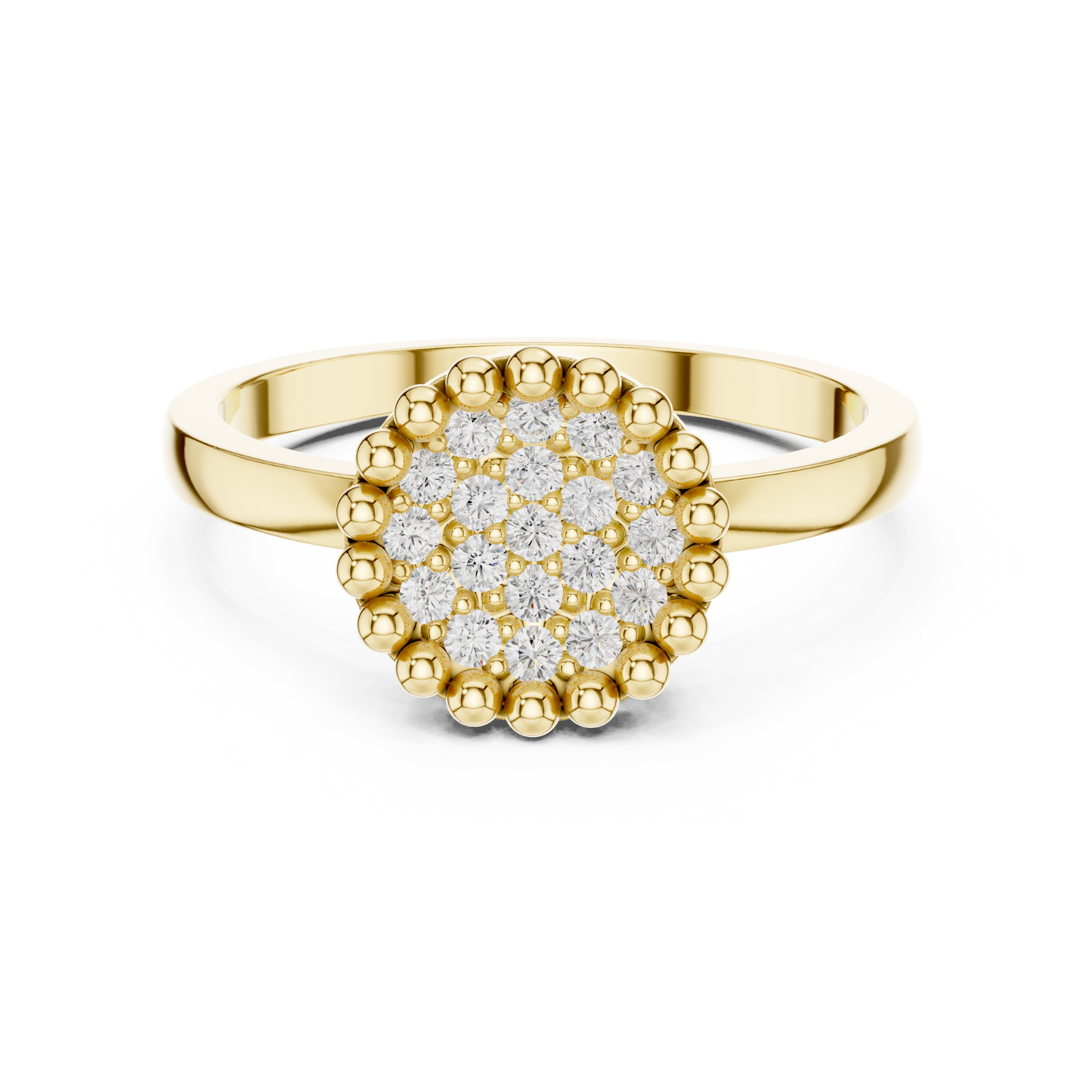 0.17ctw Round Diamond Pavé Disc Beaded Ring | Yellow Gold
