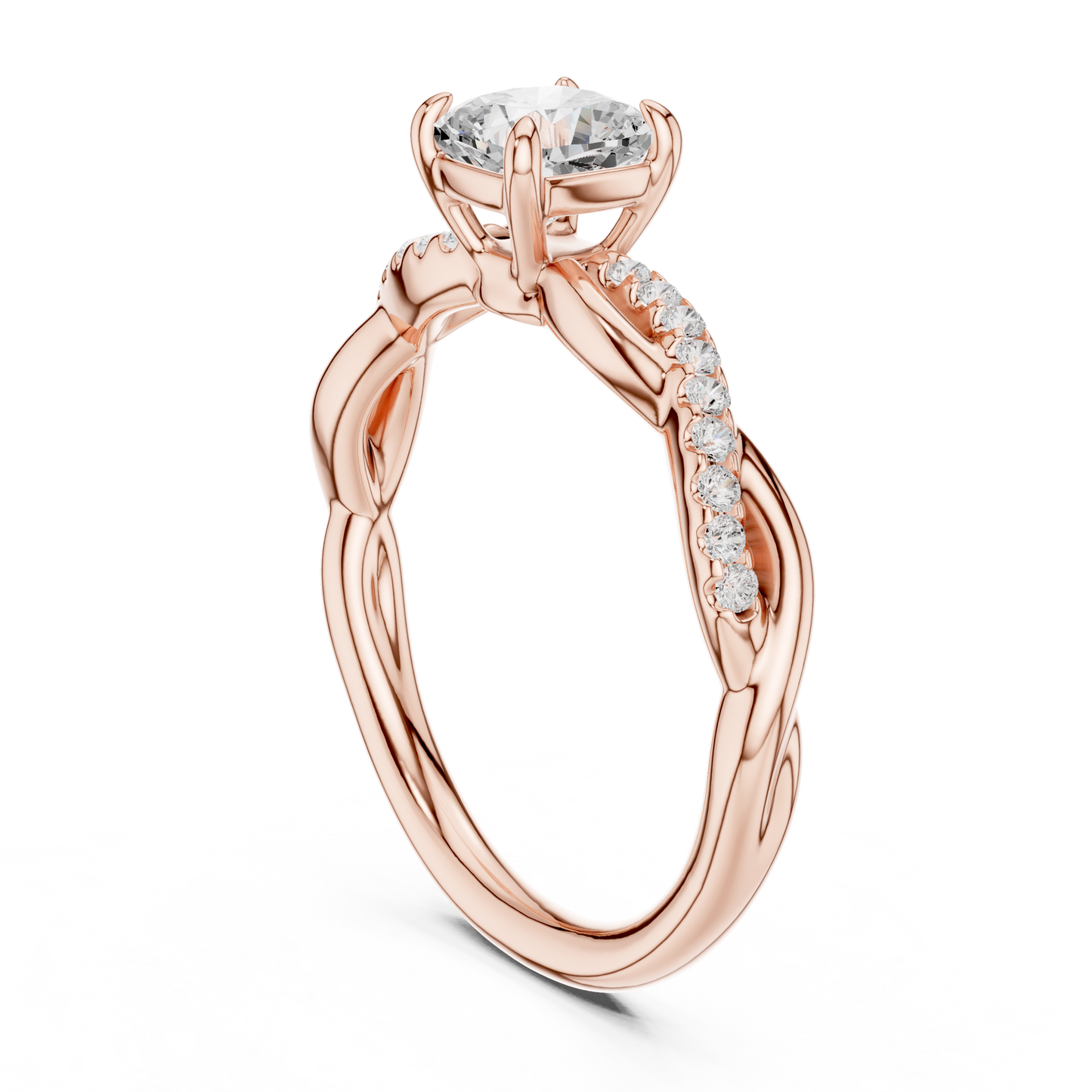 0.84ctw Cushion Cut Twisted Pavé Engagement Ring | Yellow Gold