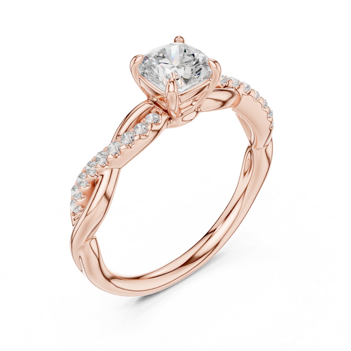 0.84ctw Cushion Cut Twisted Pavé Engagement Ring | Yellow Gold