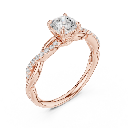 0.84ctw Cushion Cut Twisted Pavé Engagement Ring | Yellow Gold
