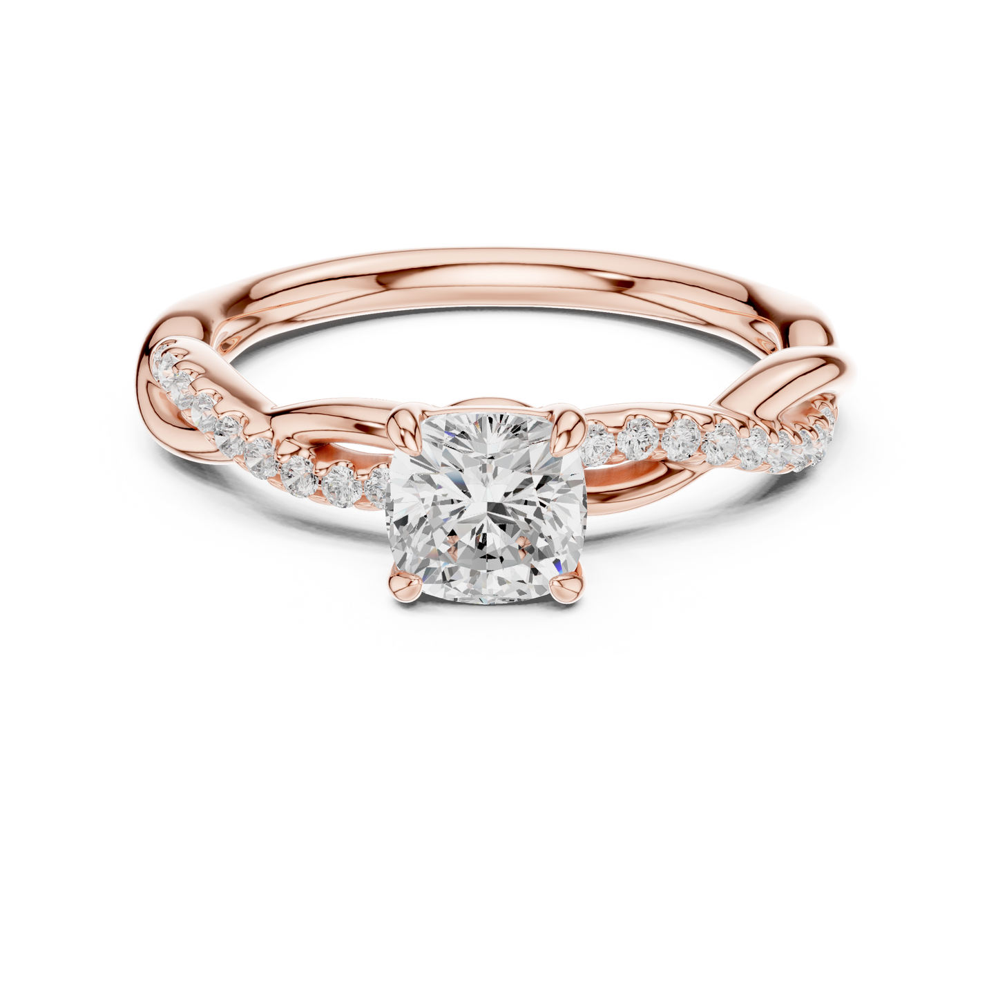 0.84ctw Cushion Cut Twisted Pavé Engagement Ring | Yellow Gold