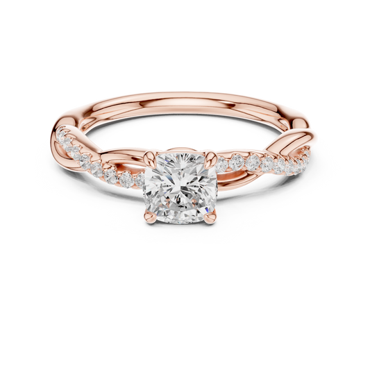 0.84 Carat Cushion Cut Twisted Pavé Engagement Ring | Yellow Gold