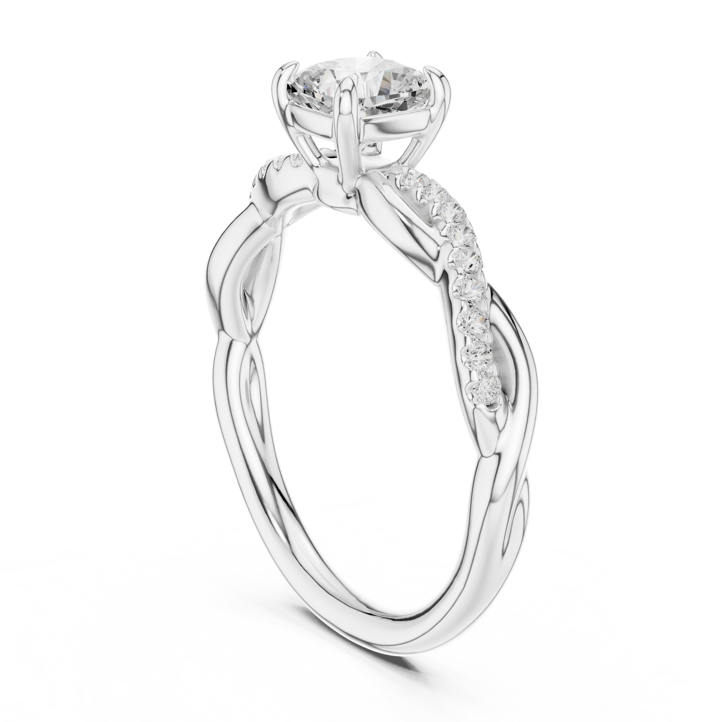 0.84ctw Cushion Cut Twisted Pavé Engagement Ring | Yellow Gold
