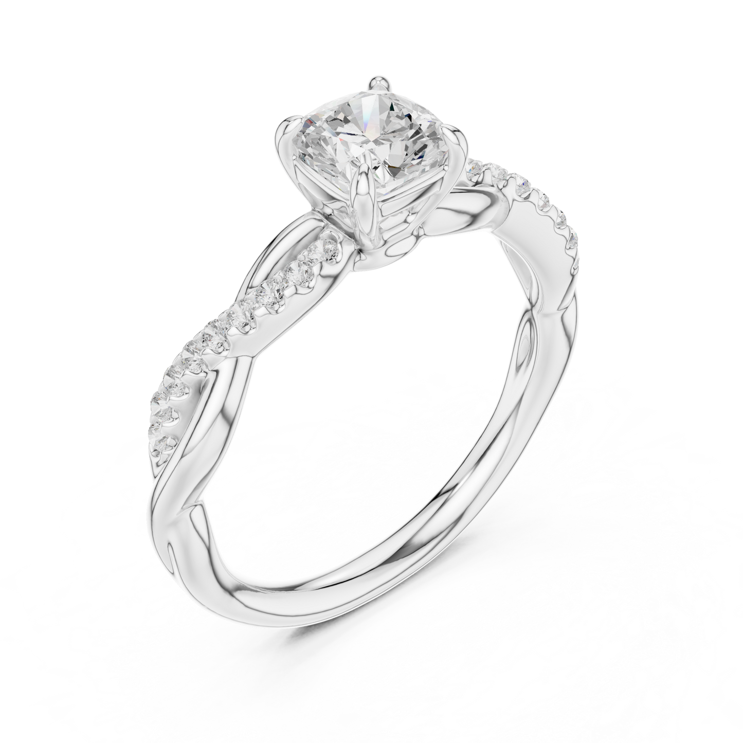 0.84ctw Cushion Cut Twisted Pavé Engagement Ring | Yellow Gold