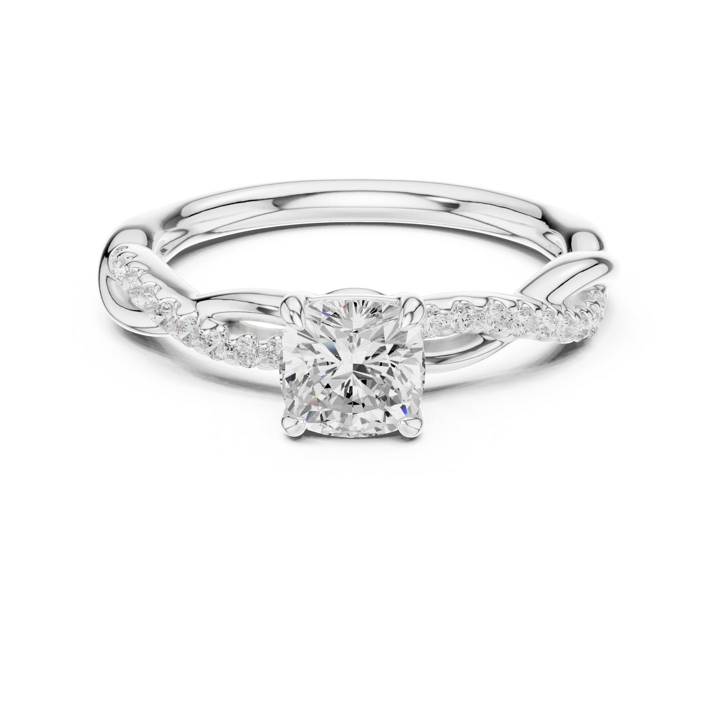 0.84ctw Cushion Cut Twisted Pavé Engagement Ring | Yellow Gold