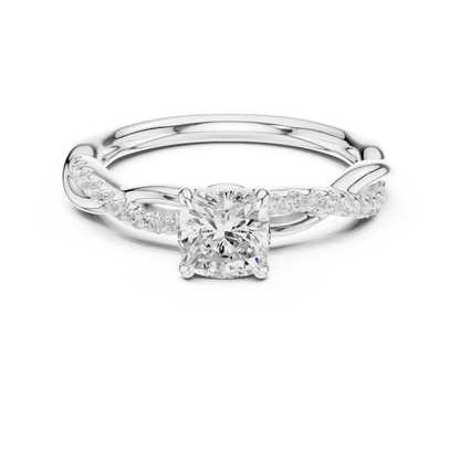 0.84ctw Cushion Cut Twisted Pavé Engagement Ring | Yellow Gold