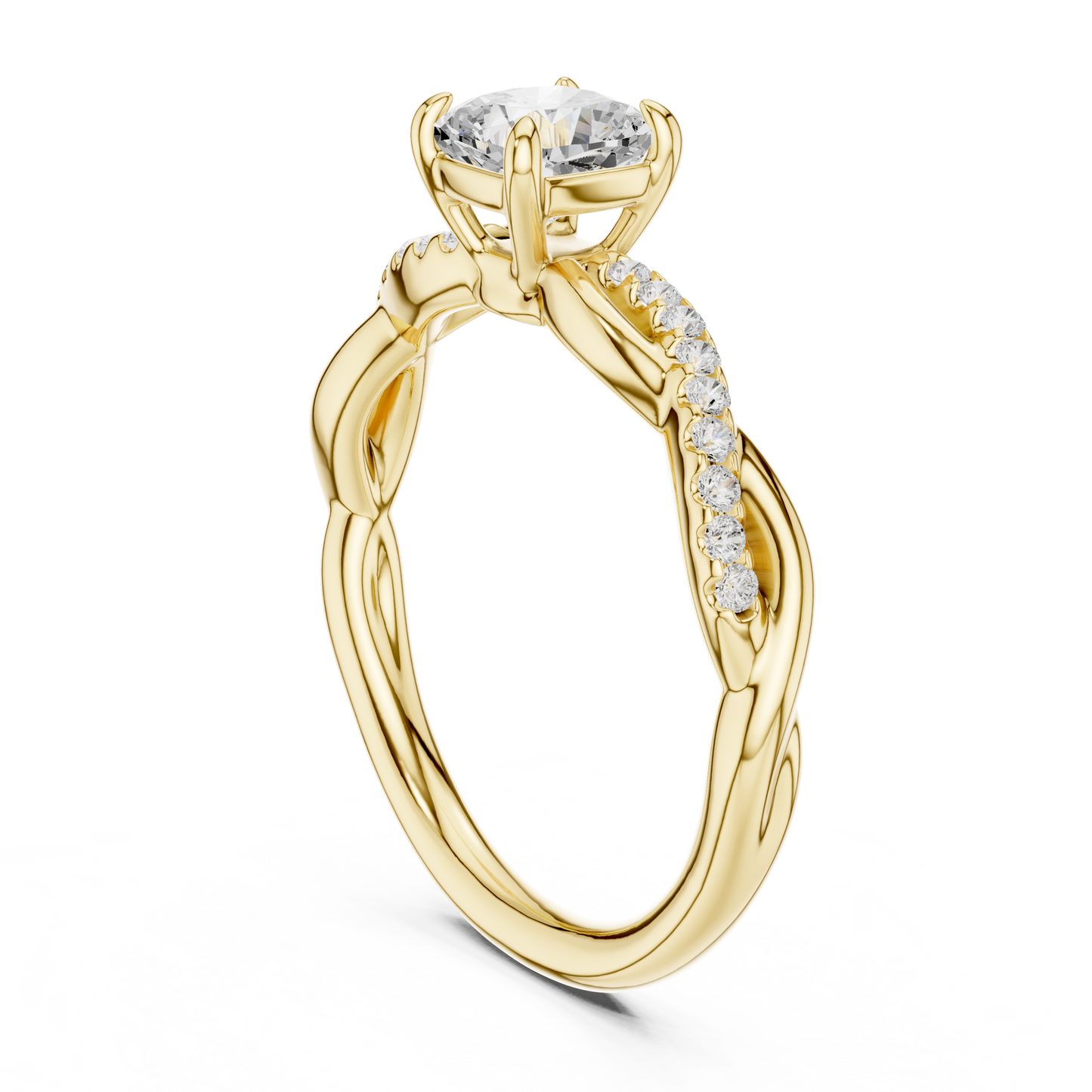 0.84ctw Cushion Cut Twisted Pavé Engagement Ring | Yellow Gold