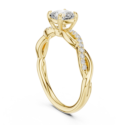 0.84ctw Cushion Cut Twisted Pavé Engagement Ring | Yellow Gold