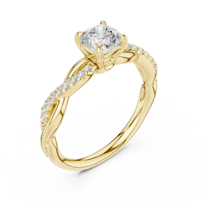 0.84ctw Cushion Cut Twisted Pavé Engagement Ring | Yellow Gold