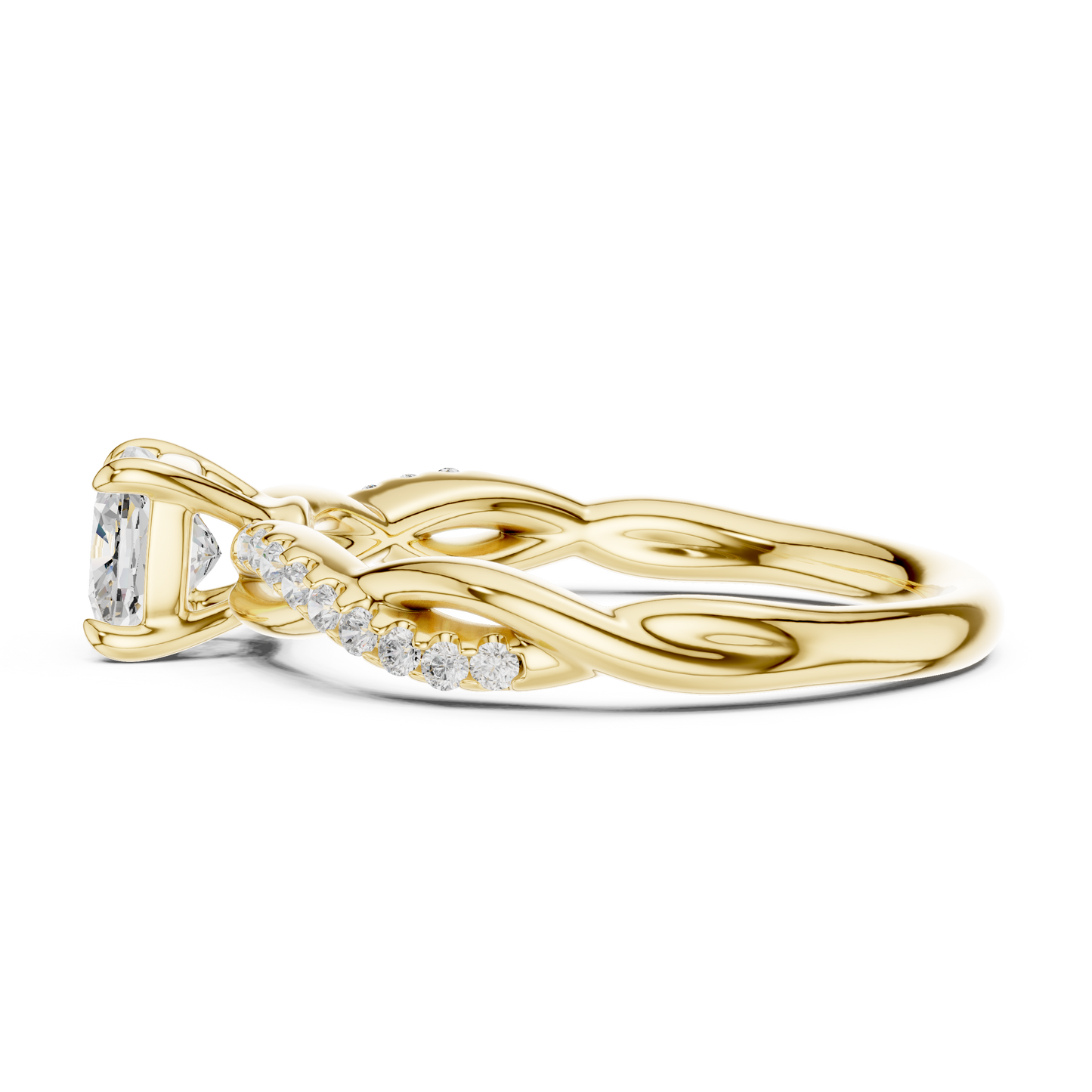 0.84ctw Cushion Cut Twisted Pavé Engagement Ring | Yellow Gold