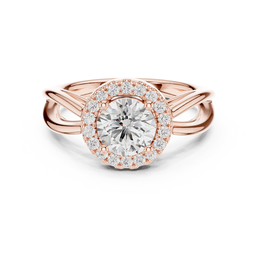 1.17 Carat Round Diamond Halo Infinity Split Shank Ring | Yellow Gold