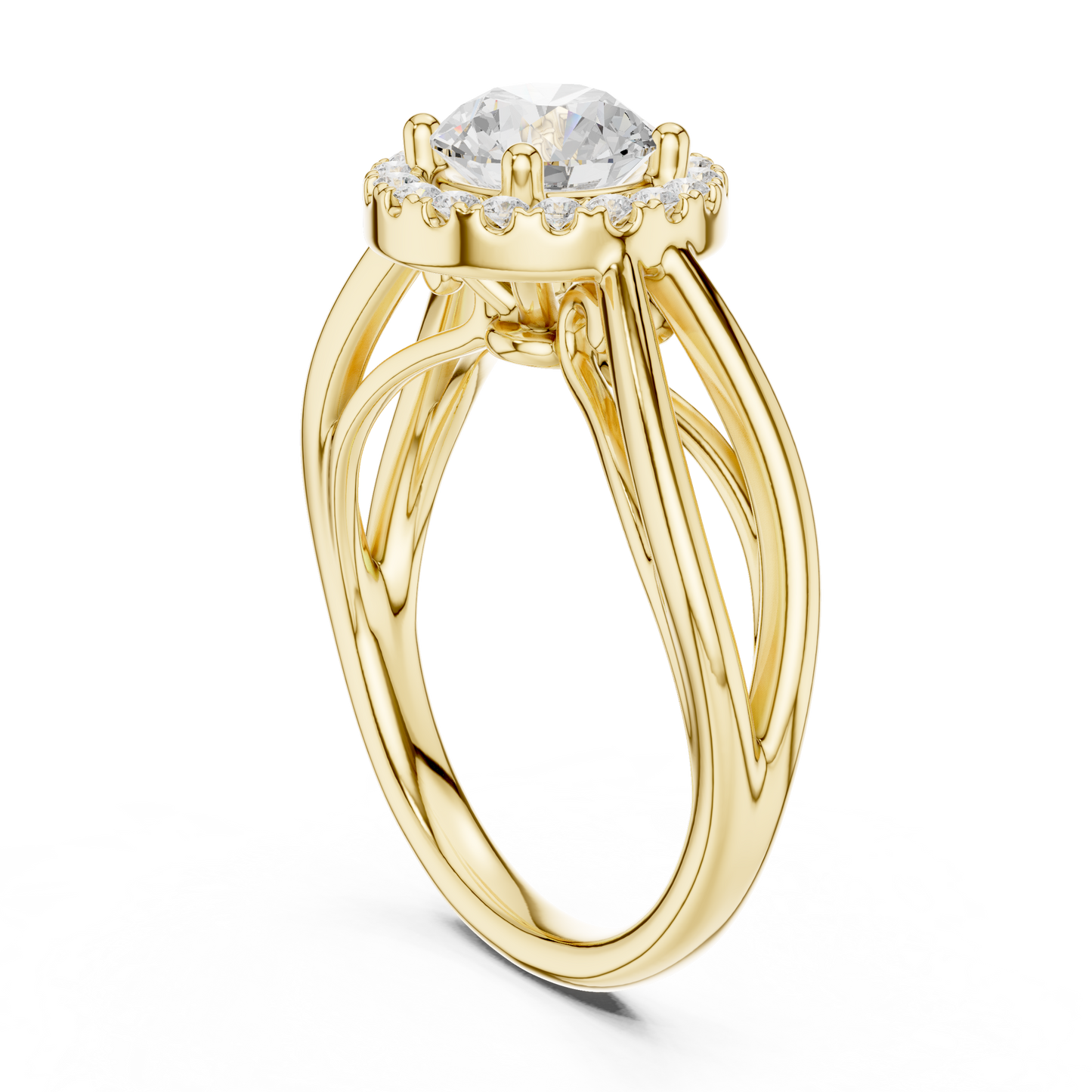 1.17ctw Round Diamond Halo Infinity Split Shank Ring | Yellow Gold