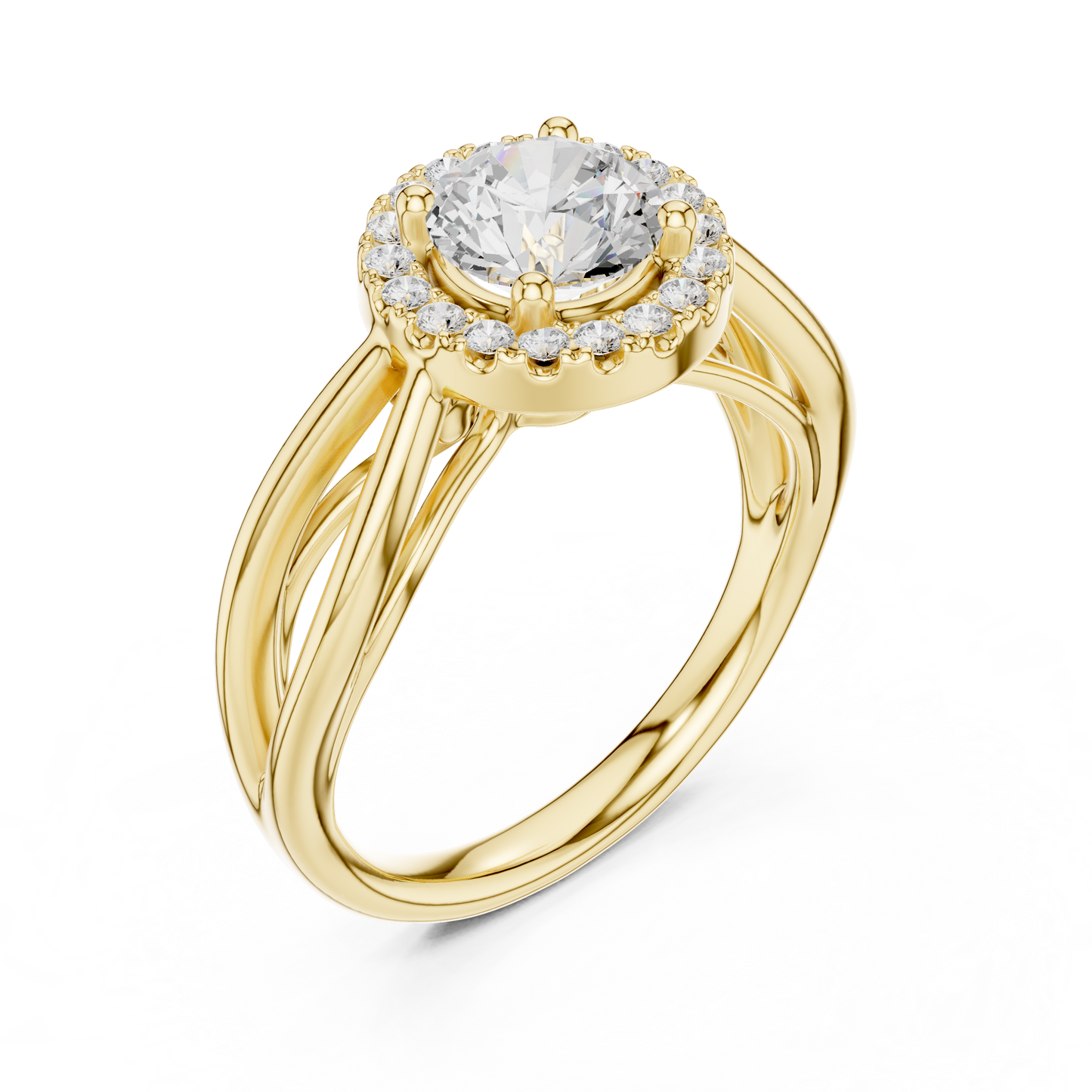 1.17ctw Round Diamond Halo Infinity Split Shank Ring | Yellow Gold