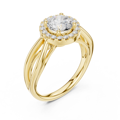 1.17ctw Round Diamond Halo Infinity Split Shank Ring | Yellow Gold
