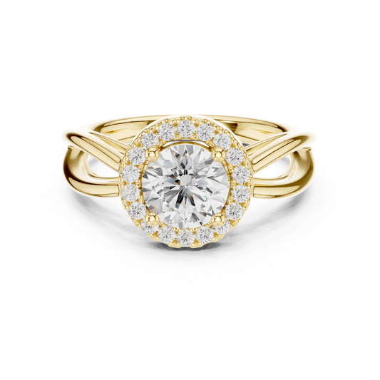 1.17 Carat Round Diamond Halo Infinity Split Shank Ring | Yellow Gold