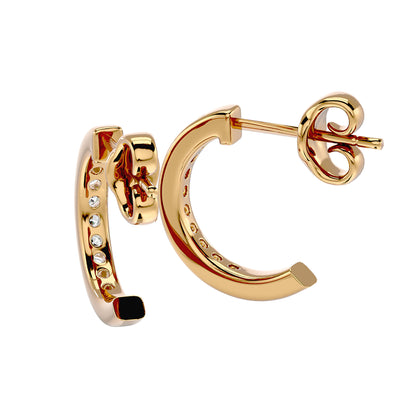 Vertical Pave Bar Huggie Earrings In Yellow Gold - 0.54 Ct Round Brilliant Cut Diamonds