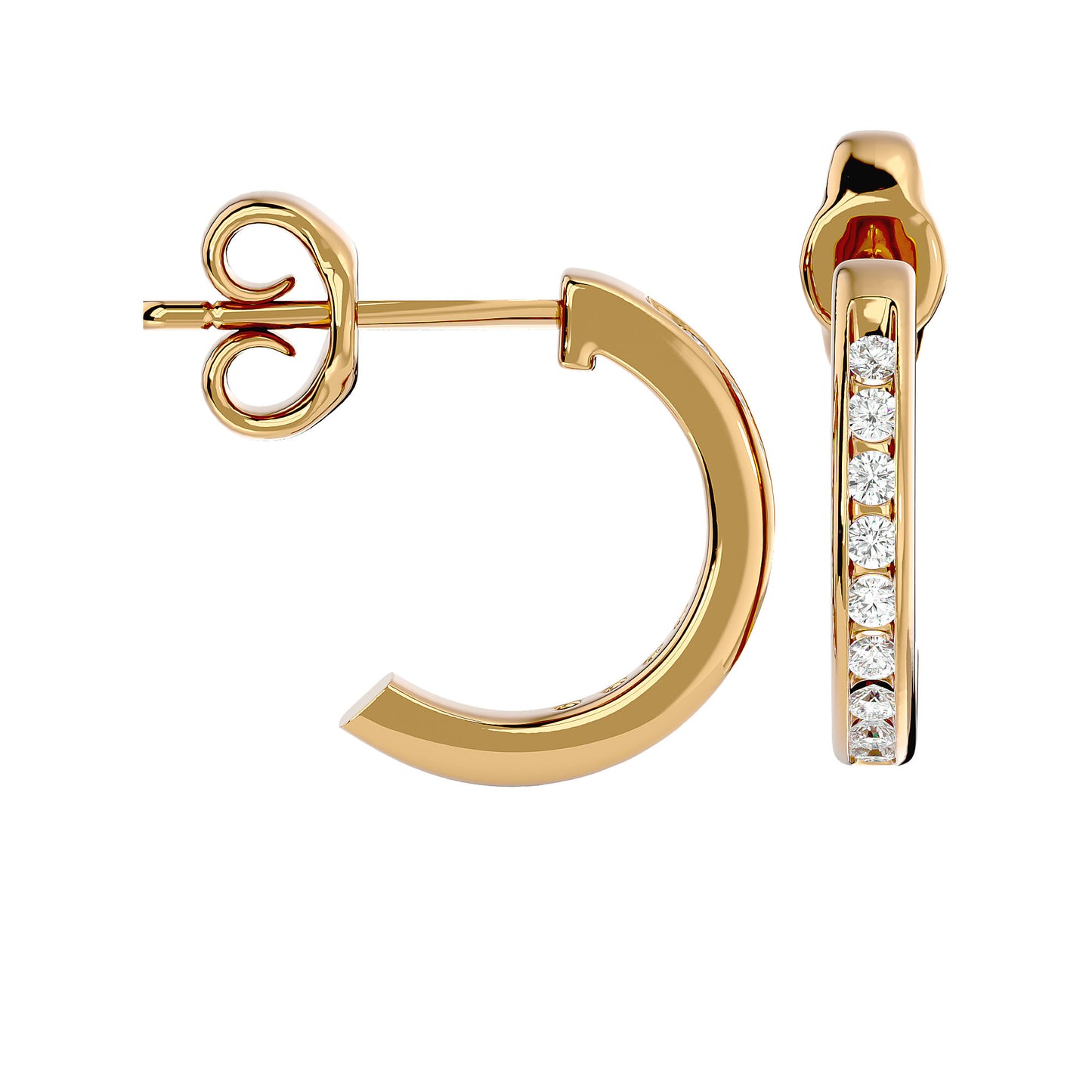 Vertical Pave Bar Huggie Earrings In Yellow Gold - 0.54 Ct Round Brilliant Cut Diamonds