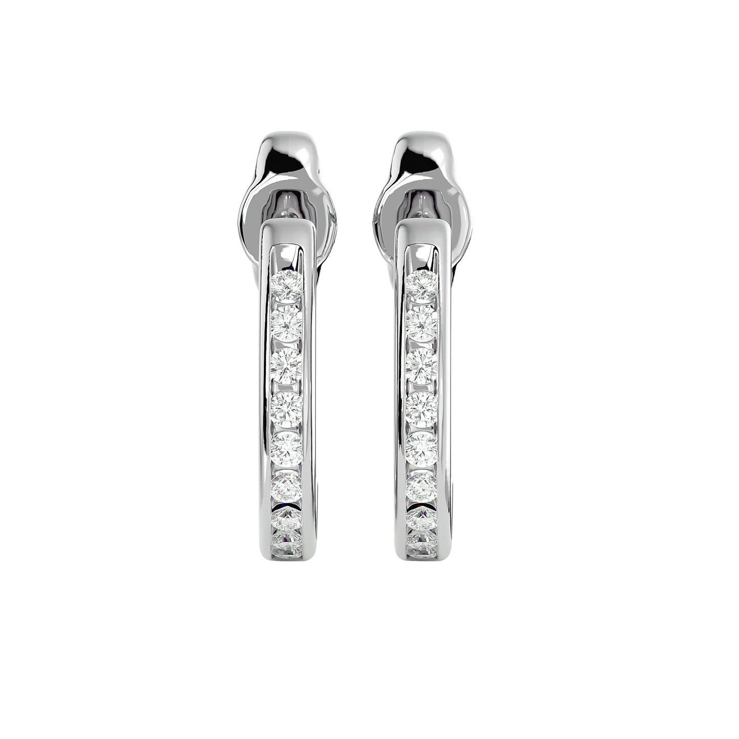 Vertical Pave Bar Huggie Earrings In Yellow Gold - 0.54 Ct Round Brilliant Cut Diamonds
