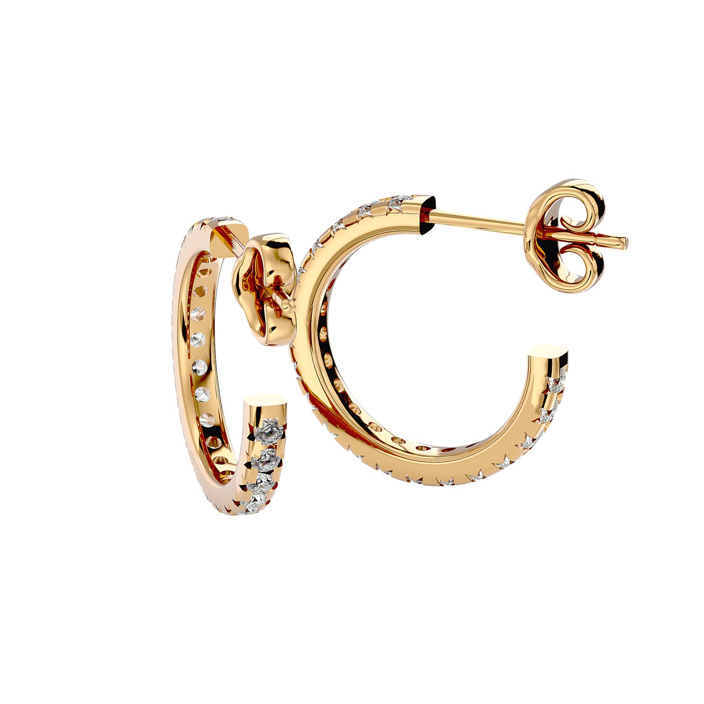 Brilliant Pave Huggie Earrings In Yellow Gold - 0.7 Round Cut Diamonds Sparkle