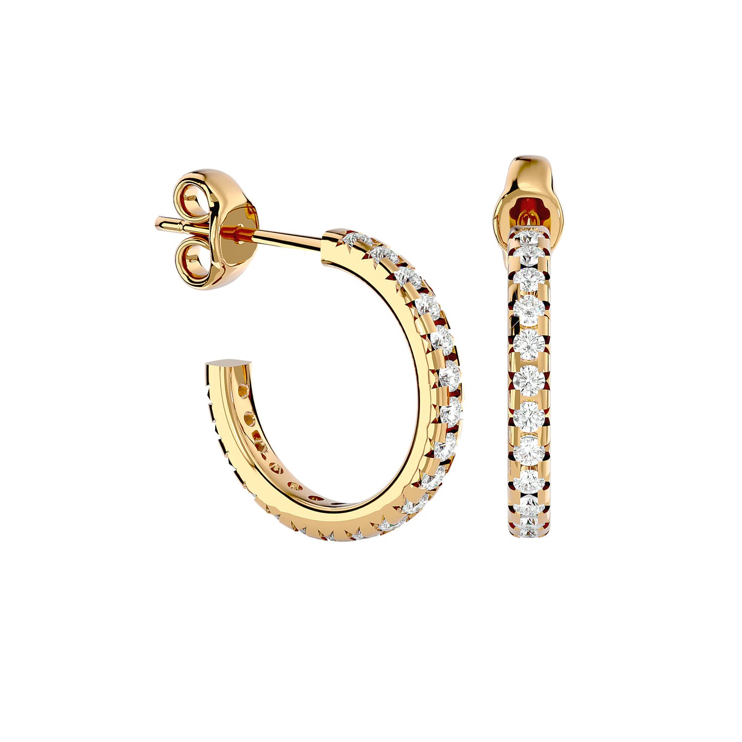 Brilliant Pave Huggie Earrings In Yellow Gold - 0.7 Round Cut Diamonds Sparkle