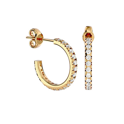 Brilliant Pave Huggie Earrings In Yellow Gold - 0.7 Round Cut Diamonds Sparkle