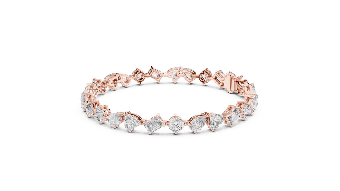The Mosaic Luminary: Yellow Gold Multi-Shape Diamond Cluster Bracelet