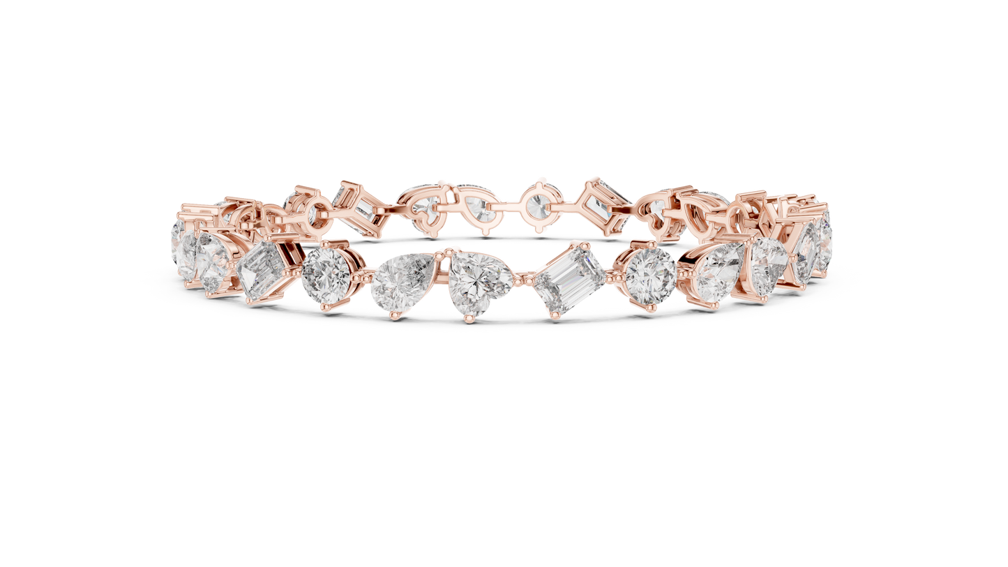 The Mosaic Luminary: Yellow Gold Multi-Shape Diamond Cluster Bracelet