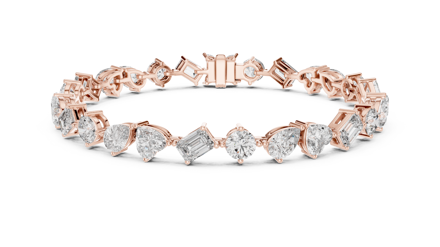 The Mosaic Luminary: Yellow Gold Multi-Shape Diamond Cluster Bracelet
