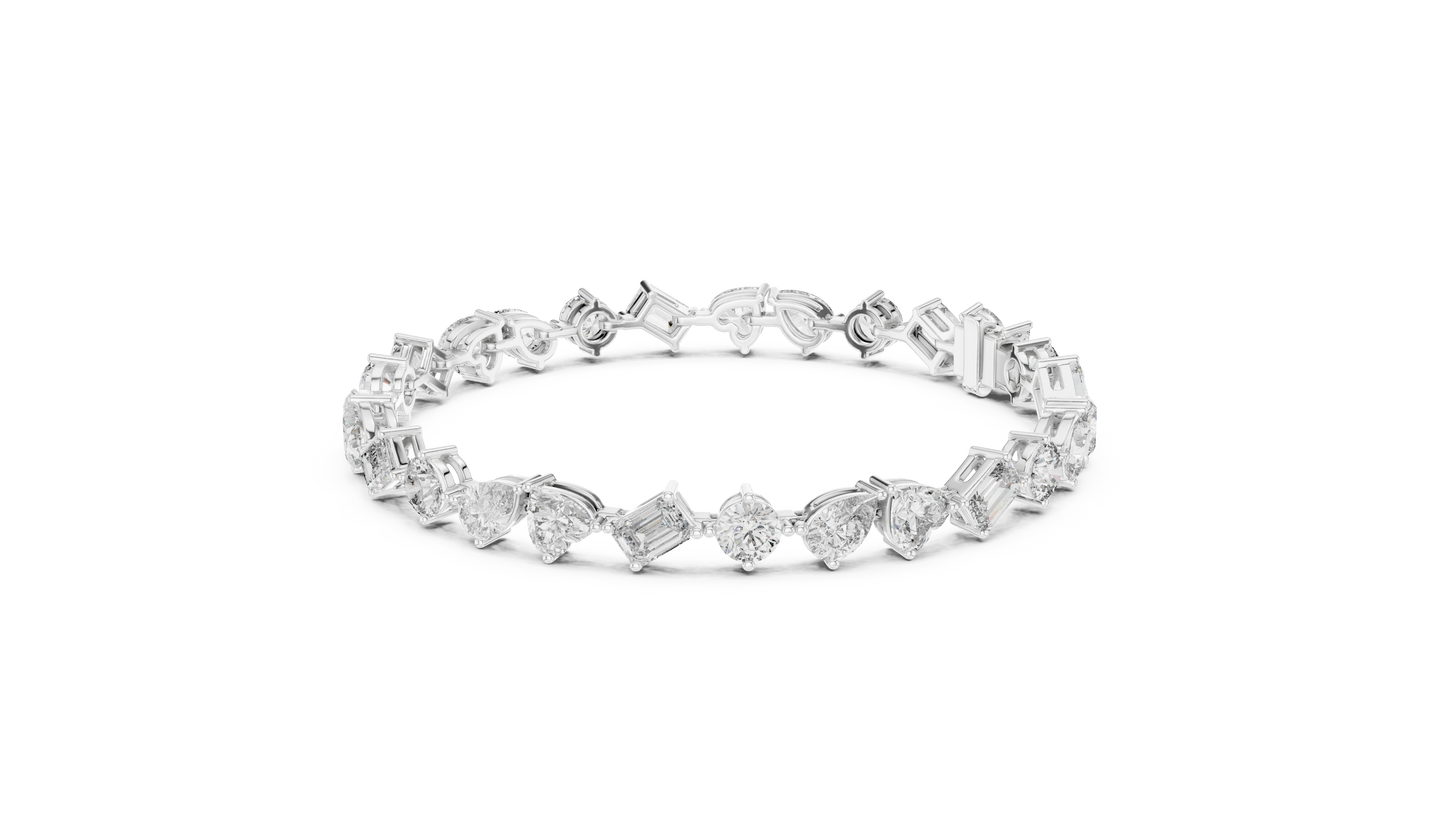 The Mosaic Luminary: Yellow Gold Multi-Shape Diamond Cluster Bracelet
