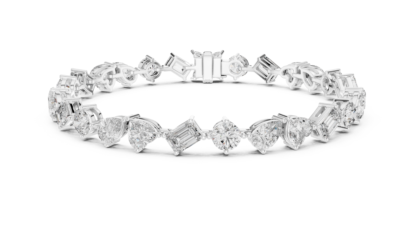 The Mosaic Luminary: Yellow Gold Multi-Shape Diamond Cluster Bracelet