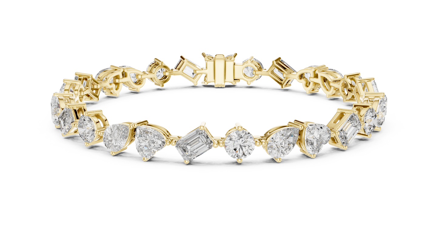 The Mosaic Luminary: Yellow Gold Multi-Shape Diamond Cluster Bracelet
