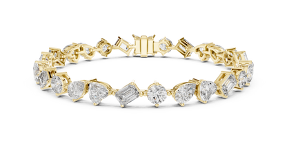 The Mosaic Luminary: Yellow Gold Multi-Shape Diamond Cluster Bracelet