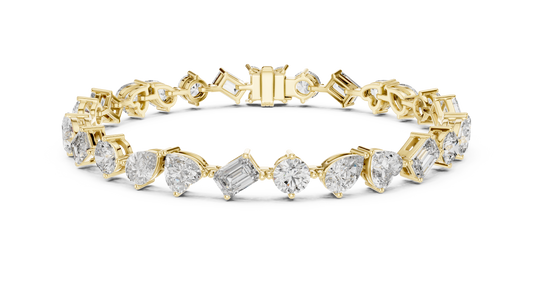 The Mosaic Luminary: Yellow Gold Multi-Shape Diamond Cluster Bracelet