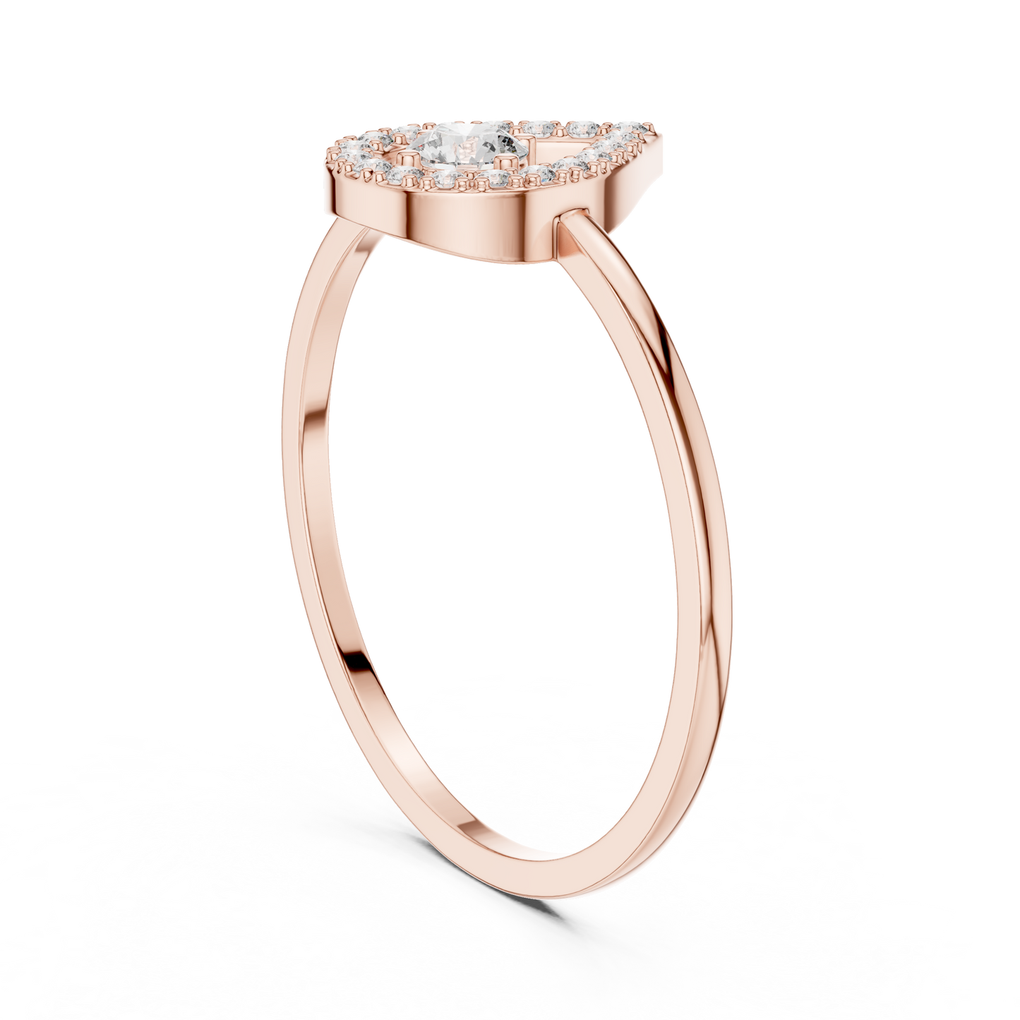 0.18 Carat Floating Round Diamond Pear Open Halo Ring | Yellow Gold