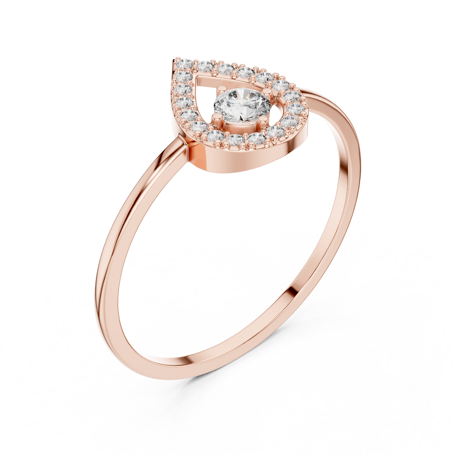 0.18 Carat Floating Round Diamond Pear Open Halo Ring | Yellow Gold