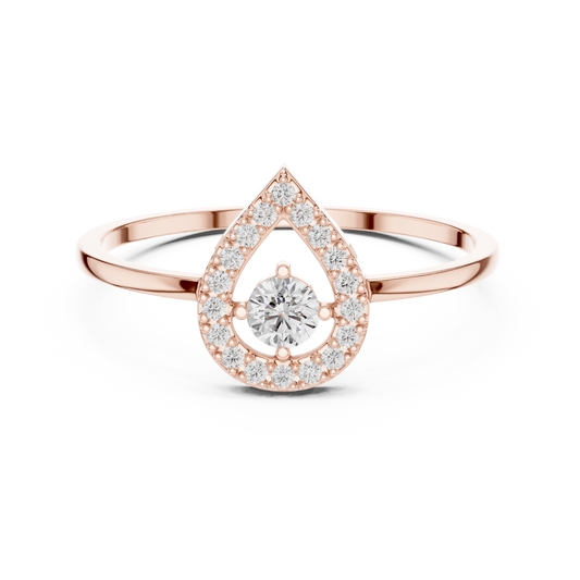 0.18 Carat Floating Round Diamond Pear Open Halo Ring | Yellow Gold