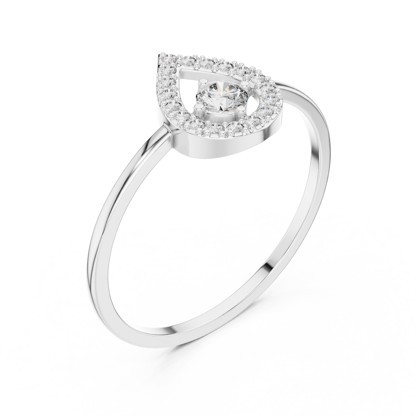 0.18 Carat Floating Round Diamond Pear Open Halo Ring | Yellow Gold