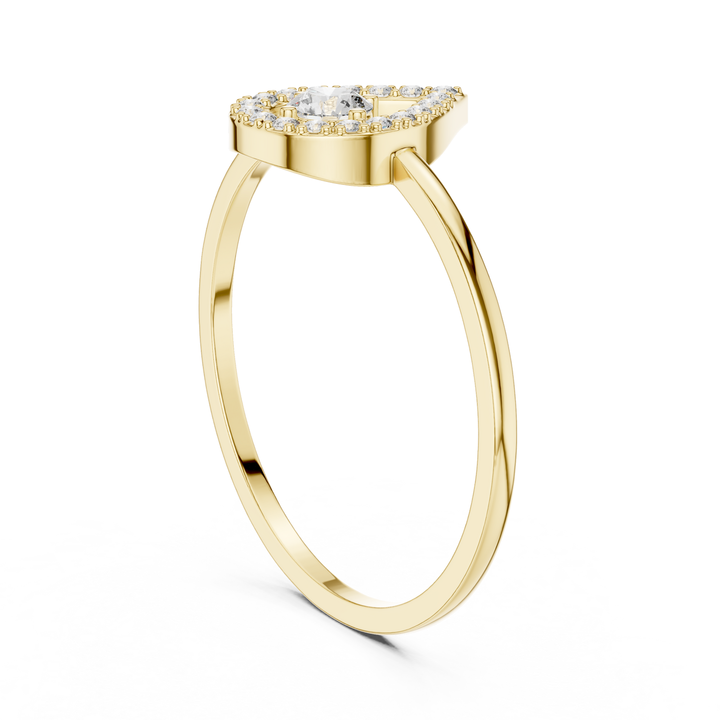 0.18 Carat Floating Round Diamond Pear Open Halo Ring | Yellow Gold