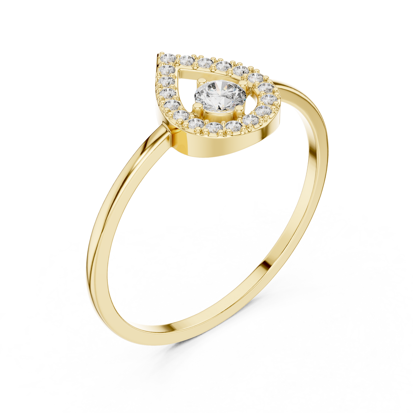 0.18 Carat Floating Round Diamond Pear Open Halo Ring | Yellow Gold