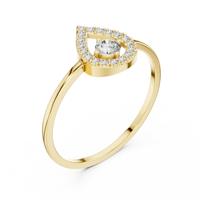0.18 Carat Floating Round Diamond Pear Open Halo Ring | Yellow Gold