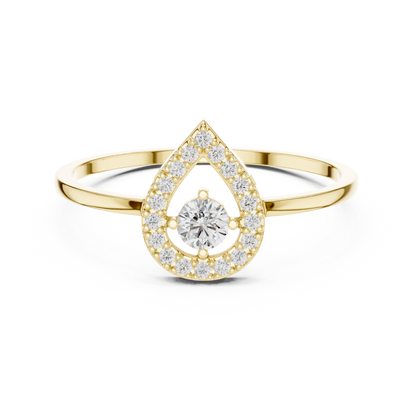0.18 Carat Floating Round Diamond Pear Open Halo Ring | Yellow Gold